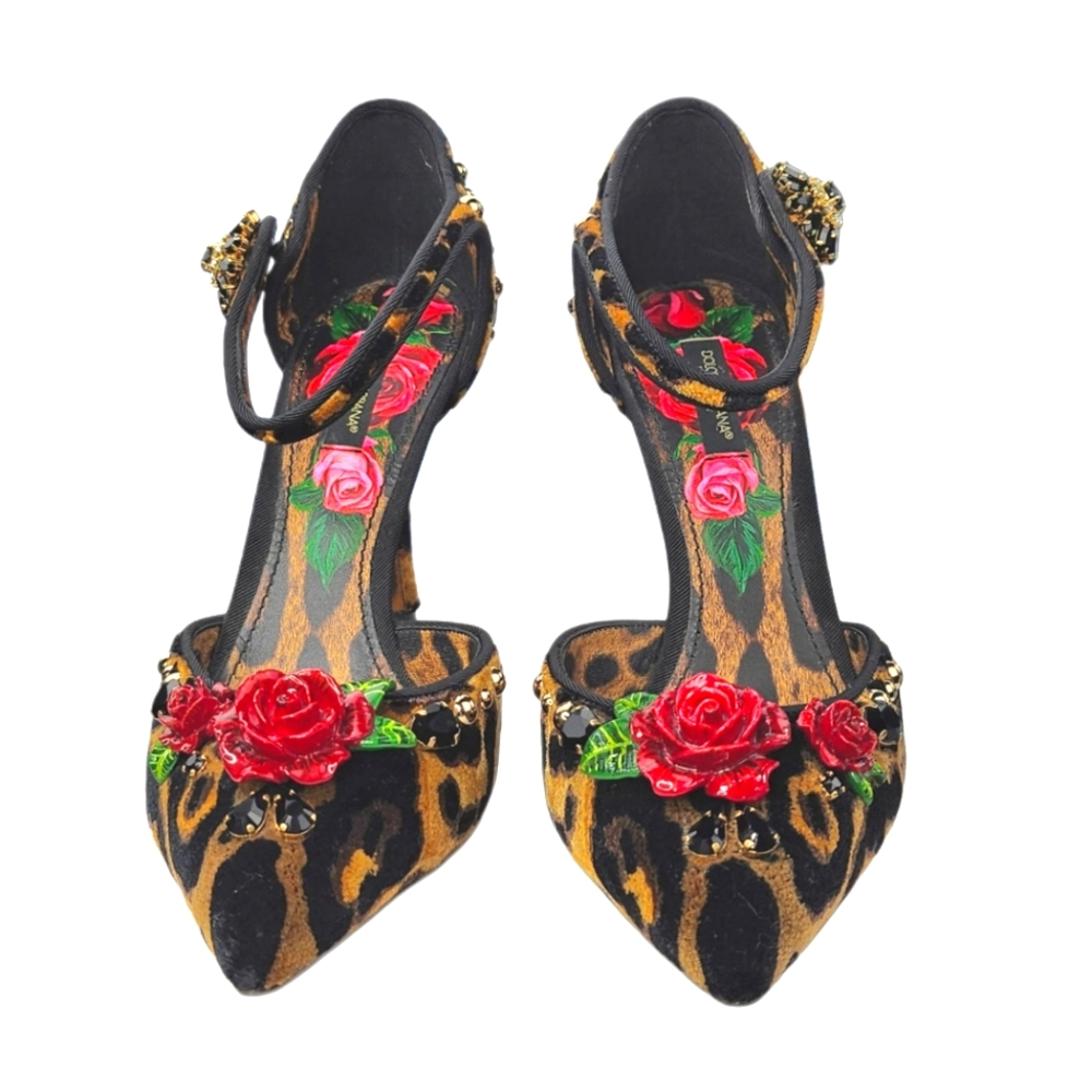 ❤️SPECIAL❤️ DOLCE & GABBANA Leopard-print Velvet Mary Jane Pump